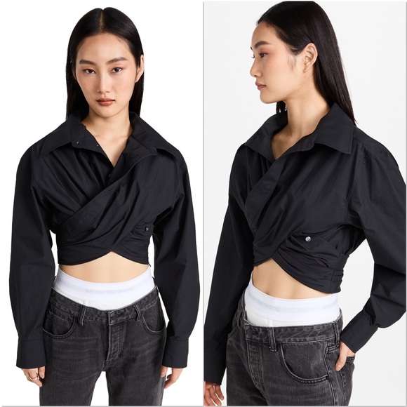 NWT Alexander Wang Cross Front Cropped Shirt Black $325 8 - Picture 1 of 9